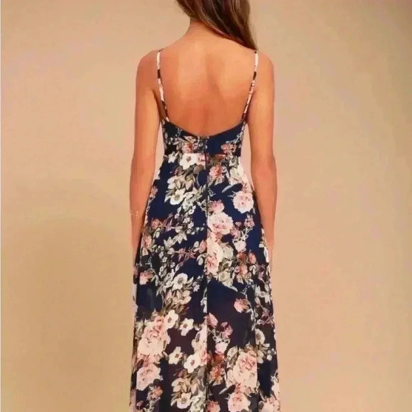 Lulus Reflection Navy Blue Floral Print High-low Dress in size small - Picture 11 of 11